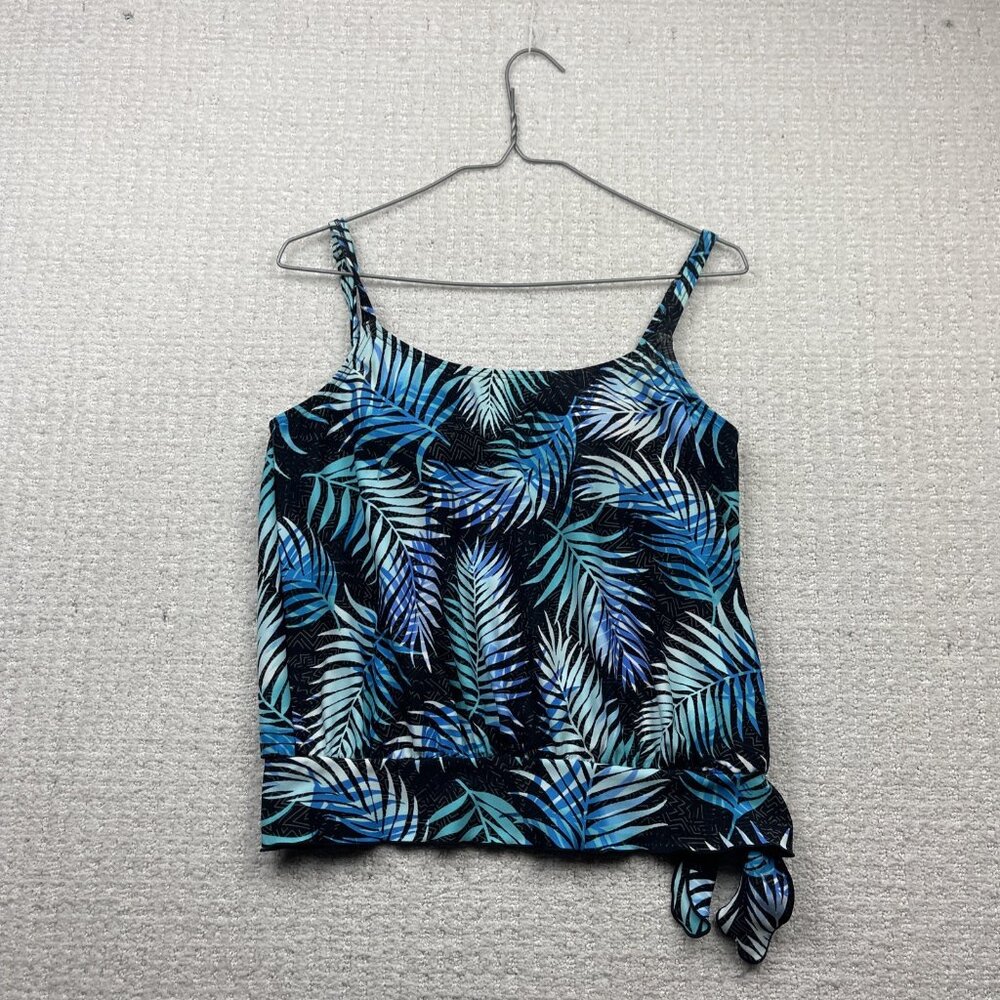 Gabar Swimwear Woman’s Size 8 Tankini Swim Top Floral Tropical AOP Blue / Black